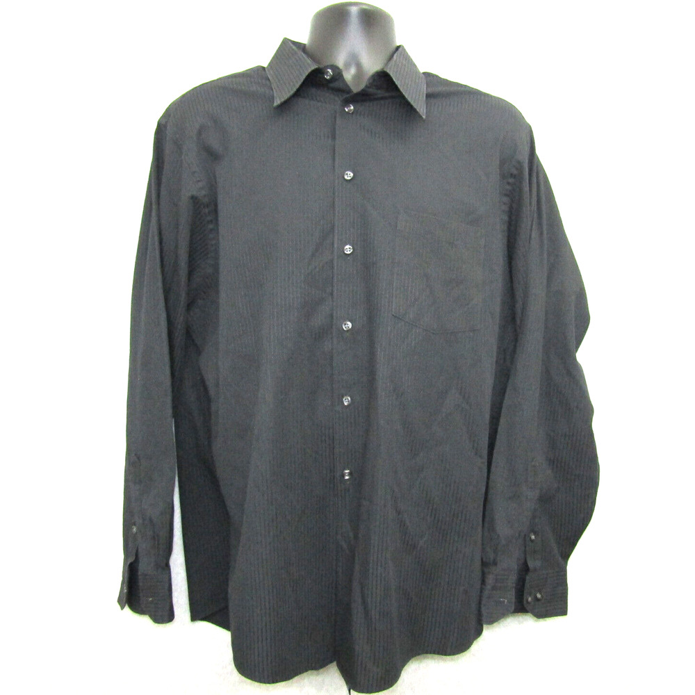 John Ashford Shirt Mens XL Black Long Sleeve Fitted Wrinkle Resistant